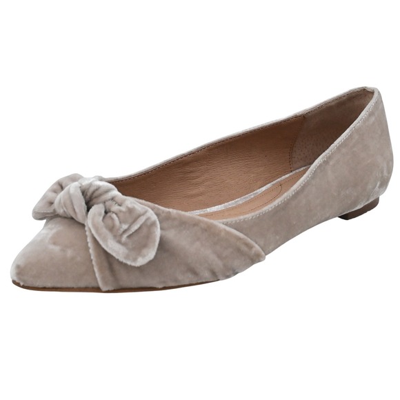 J. Jill Shoes - J Jill Women's Velvet Pointed Toe Ballet Flats Bow Accent Taupe Balletcore 7.5